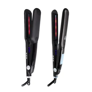 2025 New Professional Steam Titanium Plate Infrared Flat Iron Steam Hair Straightener 2 in 1 Hair Straightening Curling Iron
