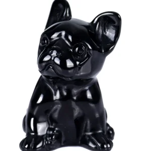 3.0 Inch Natural Crystal Animal Carved Black Obsidian Dog Carvings