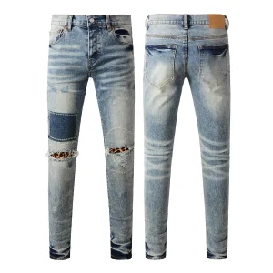 High Quality Men's Designer Jeans Vintage Streetwear Skinny Pants Stacked Ripped Denim Jeans Slim Fit Men's Jean