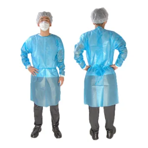 Bata desechable de polipropileno azul impermeable no tejido de fábrica