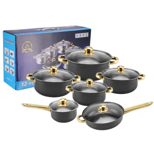 Custom Color Stainless Steel Soup Pot Small Saucepan Milk Pan Cooking Pot Skillet 12PCS Cook Ware Set with Handle