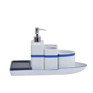 Discount White & Blue Boat - Shaped Dolomite Bathroom 5 - Piece Set Supplier, Exporter