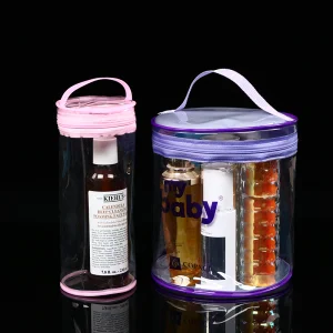 Factory Direct Sell Clear Makeup Bag PVC Round Cylinder Cosmetic Bag with Zipper