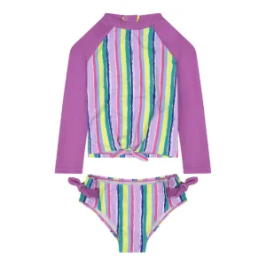 Girls Striped Rashguard and Bottom UV Protection Swimwear Swimset