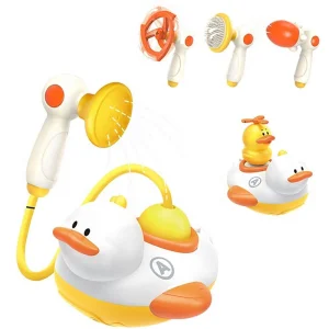 Brinquedo de banho flutuante elétrico em forma de pato, plástico à prova d'água, com spray para piscina e banheira