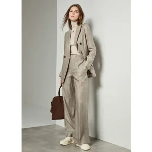 Customized Wholesale Women Formal Suits Set Paired Pants Design Single Breast Wool Linen Women Blazer for Fashion Wear