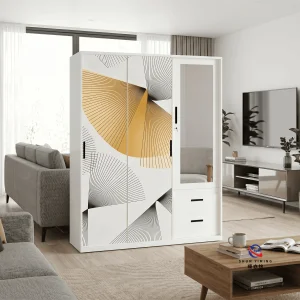 Artistic Pattern Printed Steel Wardrobe, Luxury Metal Bedroom Clothes Storage Cabinet with Anti-fade Graphic Print