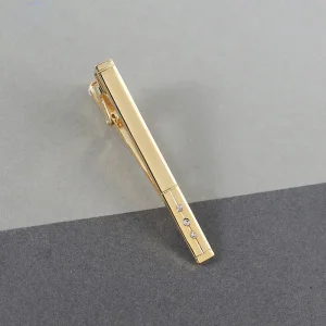 OEM Men Gifts Metal Bar Crystal Formal Dress Shirt Wedding Ceremony Gold Tie Clips TS0029 Manufacturers, Factory