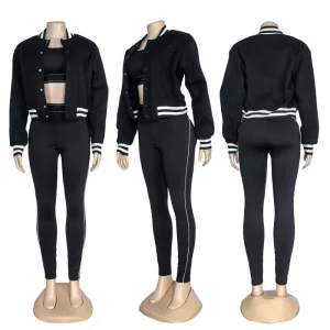 Wholesale women's autumn commuting baseball-style jacket coats with embroidery for yoga workouts, yoga sportswear sets