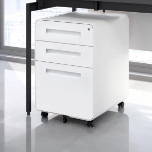 White 3 Drawers Metal Office Filing Cabinet Under Desk Steel Mobile Pedestal Modern Mobile Steel File Cabinet Mobile Cabinet
