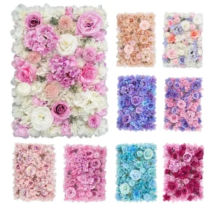 Flower Wall Panels Decoration Artificial Silk Rose Hydrangeas Flower Wall Backdrop for Wedding Party