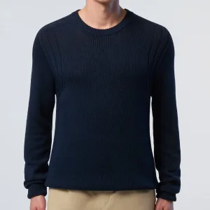 Men Waffle Knit Crew Neck Long Sleeve Sweater