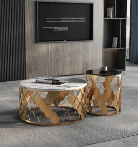 Gold Tempered Glass Console Table Modern Living Room Furniture Coffee Table