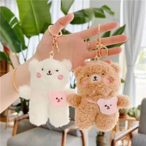 Promotion 12cm Lovely Mini Teddy Bear Fur Soft Plush Fluffy Keychain Toys Kawaii Stuffed Animal Toy Bag Charm Pendant