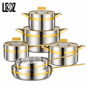 10 Piece Forged 304 Three-layer Stainless Steel Non-Stick Cookware Set Modern Classic Black Premium Handle Induction Gas