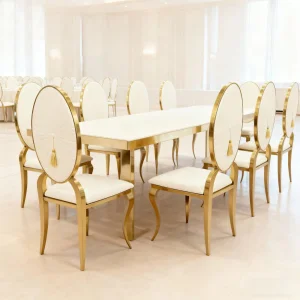 Runwood Wayon Luxury Stainless Steel Hotel Banquet Chair Modern Round Backrest Dining Chair With Soft Upholstery For Wedding