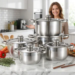 Hot Selling 16cm 18cm 20cm 22cm 24cm Kitchen Double Bottom Cooking Pot Stainless Steel Luxury Saucepan 10pcs Cookware Sets