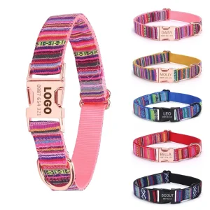 Rose Golden Metal Buckle Dog Collar with Pet ID Design