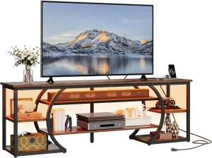 LED Entertainment Center TV Stand for Living Room with Storage Space Wooden