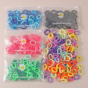 100pcs Per Sets Elastic Hair Tie 2.5CM Diameter High Elastic Hair Band for Kids Colorful Seamless Nylon Rubber Band