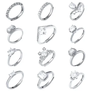 Wholesale Jewelry Women Gra Certificate Cut Vvs Diamond Moissanite Engagement Wedding Set 925 Sterling Silver Adjustable Rings