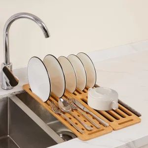 Custom Foldable Bamboo Dish Drying Rack Drainer Multipurpose Kitchen Accessories for Dish and Bowl