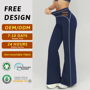 Custom OEM Womens Flared Yoga Pants Contrast Piping High Waist Leggings Private Label Bootcut Trousers Factory Direct Wholesale