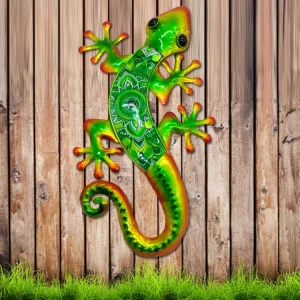 Wholesale Custom Home Garden Sculpture Gecko Wall Art Colourful Metal Lizard Wall Hanging