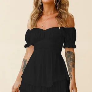 High Quality Bodysuit Mini Dress One Piece Casual Jumpsuit Puff Short Sleeve Women Summer Clothing