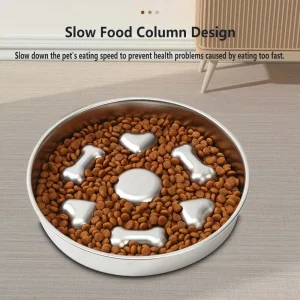 Slow Feeder Dog and Cat Bowls - Stainless Steel, Anti-Gulping, Non-Slip, Fun Design to Slow Down Eating, Easy to Clean, Pet Food Training Bowl Toy