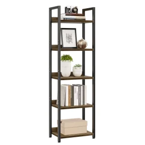 Narrow Bookshelf, 5 Tier Bookshelves, Free Standing Storage Shelving Unit