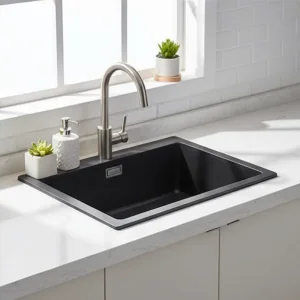 Quartz Kitchen Sink Black Undermount Deep Single Bowl Granite Composite Modern Sink