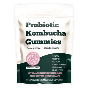 OEM Probiotic Kombucha Gummies with Probiotics and Fiber Supplement for Adult Gut Health -GMO Free Gummy