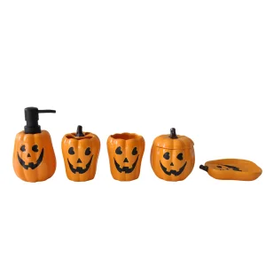 Discount Halloween Jack-O’-Lantern Pumpkin Face Stoneware Bathroom Set Manufacturers, Supplier
