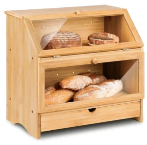 Modern Design Bamboo Bread Box Rectangle Counter Top Kitchen Storage Box 3-6L Capacity Portable Multifunction