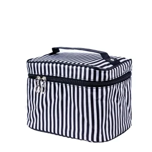 Makeup Bag Vanity Case Striped Cosmetic Bag with Partition