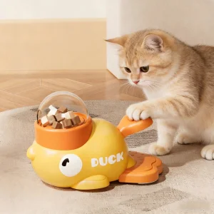 Cute Yellow Duck Cat Treat Dispenser Toy