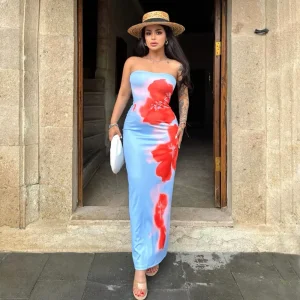 Vestido de Impressão Feminino Atacado Sem Alças