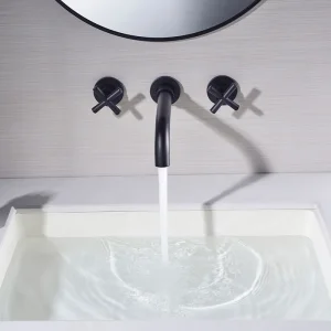 Matte Black 2 Cross Handles Tap in Wall Bathroom Bathtub Basin Faucet