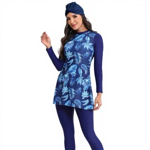Muslim 3 Piece Set Floral Modest Round Neck Surfing Suit