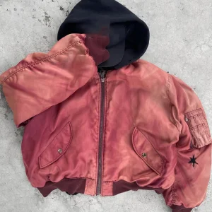 Vintage Cropped Acid Wash Bomber Jacket