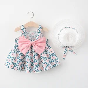 Summer Childrens Floral Bow Cotton Dress