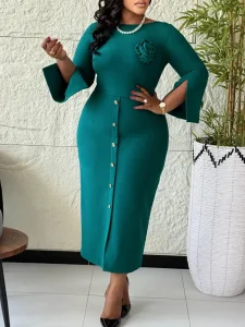 Elegante Blusa Feminina com Mangas Largas e Botões Florais, Ajuste Slim, Estilo Africano, Roupas de Trabalho Femininas