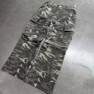 2025 Retro Loose Cotton Canvas Cargo Pants Mid-Waist Acid Wash Flat Front Sports Casual Overalls Design