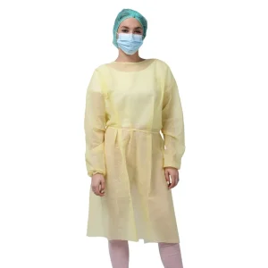 Ropa protectora desechable de polipropileno no tejido, bata de aislamiento, bata de examen para pacientes, delantal desechable amarillo con mangas largas para hospital