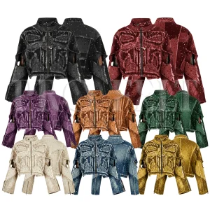 Women's Loose Fit Quilted Cotton Denim Motorcycle Jacket Streetwear Fashion Coat High Quality Outerwear