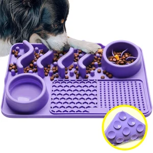 Petdom Food Grade Silicone All In One Nonslip Water Slow Feeder Placemat Anxiety Relief Licking Pad Dog Food Bowl Mat