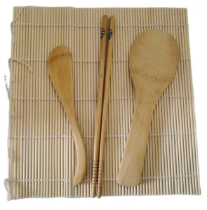 Good Quality Nature Color Bamboo Material Sushi Set Including Mat , Paddles, Chopsticks and Plate