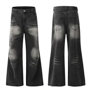 Fabricantes Spray Tingimento Desgastado Novos Calças Jeans Masculinas com Cordão Lavagem Casual Largas