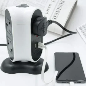 Protetor de Surto, 5 Tomadas AC 2 Portas USB, 9.8FT Cabo, Aterramento, Múltiplas Proteções para Casa, Escritório